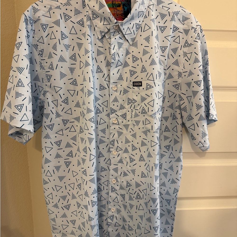 DIXXON Geometric Blue and White Casual Shirt
